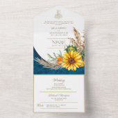 LeahG Blauwe Zonnebloem Bloemen Islamitische Mosli All In One Uitnodiging (Binnen)