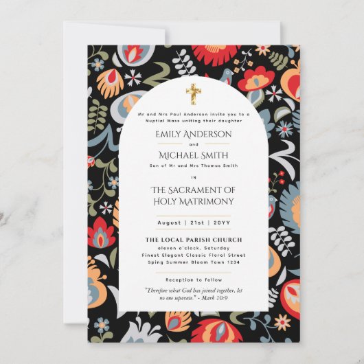 LeahG Bloemen Folk Katholieke Bruiloft Nuptial Mas Kaart (Voorkant)