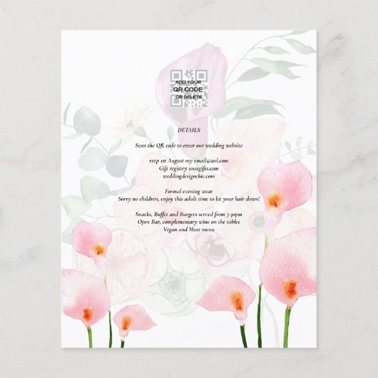 LeahG Blush Pink Calla Lily Wedding Invite Floral Flyer (Achterkant)