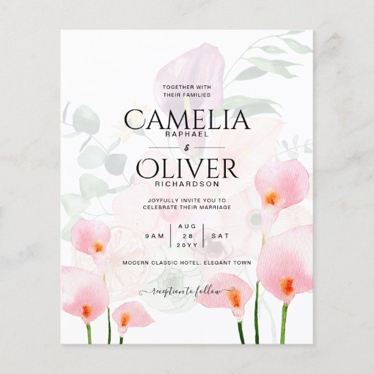 LeahG Blush Pink Calla Lily Wedding Invite Floral Flyer (Voorkant)