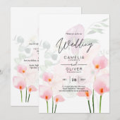 LeahG Blush Pink Calla Lily Wedding Invite Floral Kaart (Voorkant / Achterkant)