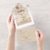 LeahG Blush Pink Champagne Floral Wedding Invite All In One Uitnodiging (Afscheurbaar)