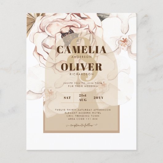LeahG Blush Pink Champagne Floral Wedding Invite Flyer (Voorkant)