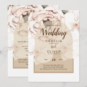 LeahG Blush Pink Champagne Floral Wedding Invite Kaart