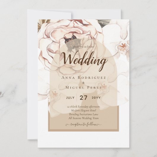 LeahG Blush Pink Champagne Floral Wedding Invite Kaart (Voorkant)