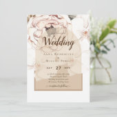 LeahG Blush Pink Champagne Floral Wedding Invite Kaart (Staand voorkant)