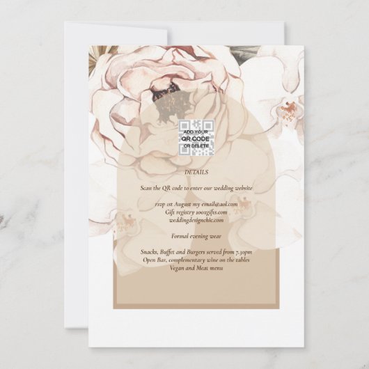 LeahG Blush Pink Champagne Floral Wedding Invite Kaart (Achterkant)