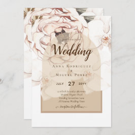 LeahG Blush Pink Champagne Floral Wedding Invite Kaart
