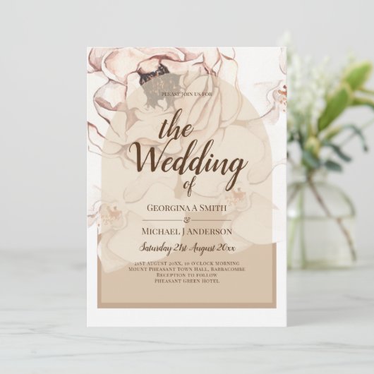LeahG Blush Pink Champagne Floral Wedding Invite Kaart (Staand voorkant)