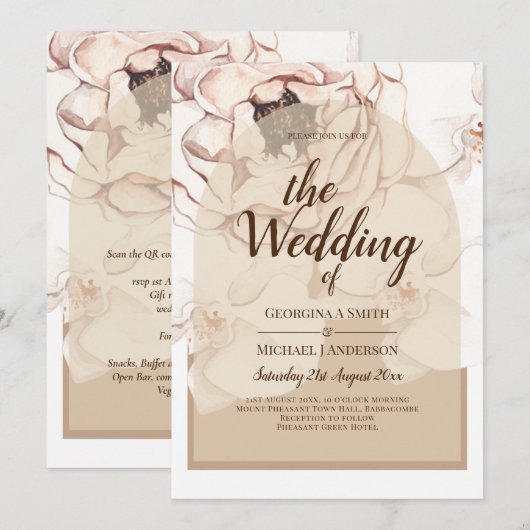 LeahG Blush Pink Champagne Floral Wedding Invite Kaart (Voorkant / Achterkant)