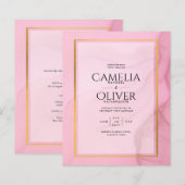 LeahG Blush Pink Gold INK Ombre Wedding INVITE (Voorkant / Achterkant)