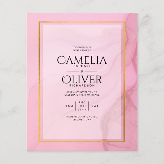 LeahG Blush Pink Gold INK Ombre Wedding INVITE (Voorkant)