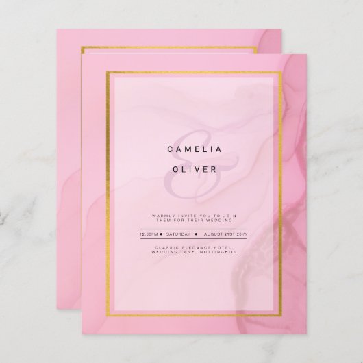 LeahG Blush Pink Gold INK Ombre Wedding INVITE (Voorkant / Achterkant)