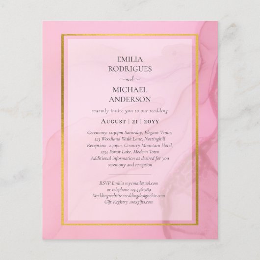 LeahG Blush Pink Gold INK Ombre Wedding INVITE Flyer (Achterkant)