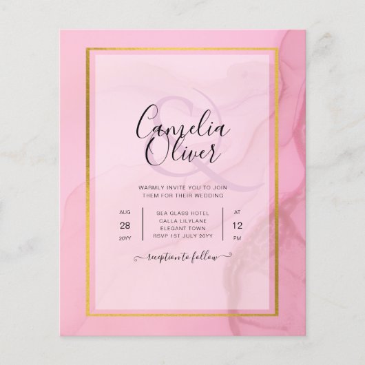 LeahG Blush Pink Gold INK Ombre Wedding INVITE Flyer (Voorkant)
