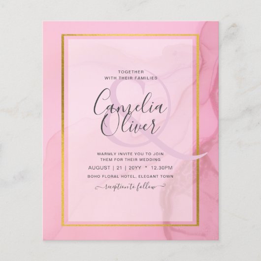 LeahG Blush Pink Gold INK Ombre Wedding INVITE Flyer (Voorkant)
