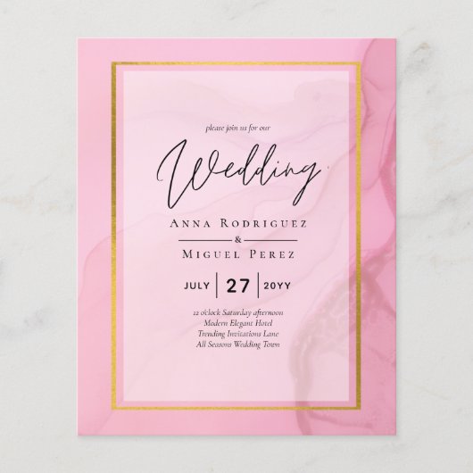 LeahG Blush Pink Gold INK Ombre Wedding INVITE Flyer (Voorkant)