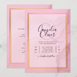 LeahG Blush Pink Gold INK Ombre Wedding INVITE Kaart