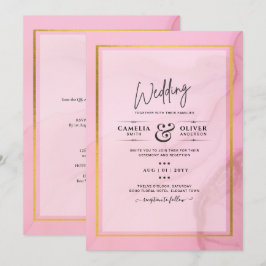 LeahG Blush Pink Gold INK Ombre Wedding INVITE Kaart