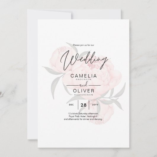 LeahG Blush Roze Bloem OVERLAY Tekst Trouwdag Kaart (Voorkant)