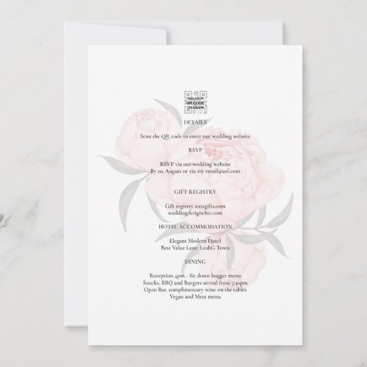 LeahG Blush Roze Bloem OVERLAY Tekst Trouwdag Kaart (Achterkant)