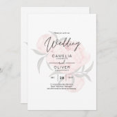 LeahG Blush Roze Bloem OVERLAY Tekst Trouwdag Kaart (Voorkant / Achterkant)