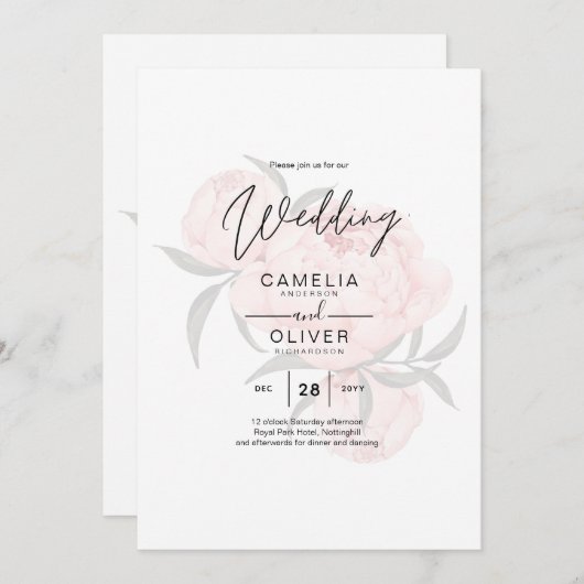 LeahG Blush Roze Bloem OVERLAY Tekst Trouwdag Kaart (Voorkant / Achterkant)