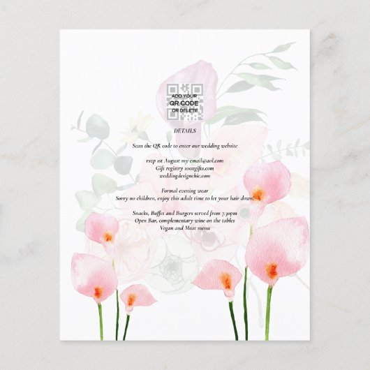 LeahG Blush Roze Calla Lelie Trouw Uitnodiging Blo Flyer (Achterkant)