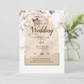 LeahG Blush Roze Champagne Bloemachtige Trouw Uitn Kaart (Staand voorkant)