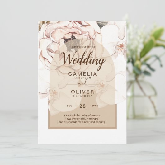 LeahG Blush Roze Champagne Bloemachtige Trouw Uitn Kaart (Staand voorkant)