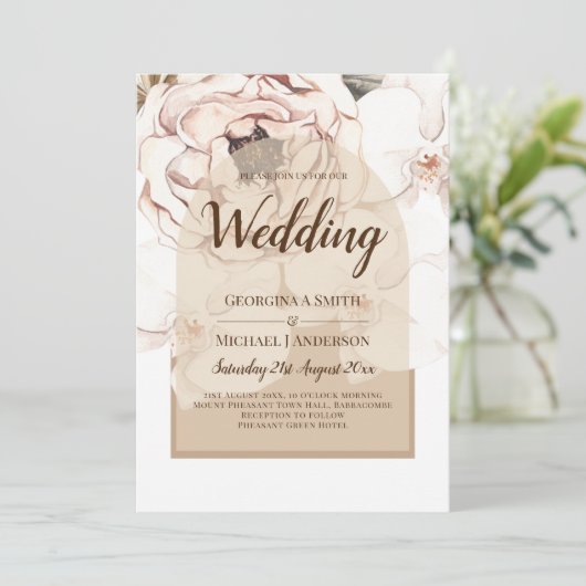 LeahG Blush Roze Champagne Bloemachtige Trouw Uitn Kaart (Staand voorkant)