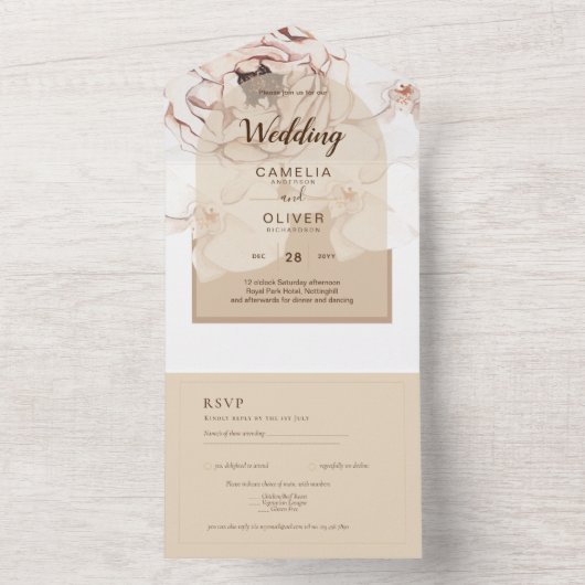 LeahG Blush Roze Champagne Bloemen Trouw Uitnodigi All In One Uitnodiging (Binnen)