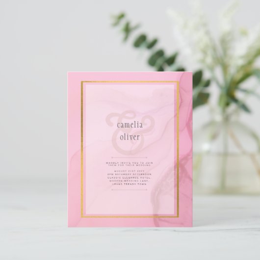 LeahG Blush Roze Goud INK Ombre Trouw UITNODIGING (Staand voorkant)