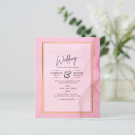 LeahG Blush Roze Goud INK Ombre Trouwkaart UITNODI (Staand voorkant)