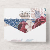 LeahG bordeaux blauwe rozen kant herfst trouw uitn All In One Uitnodiging (Achterkant)