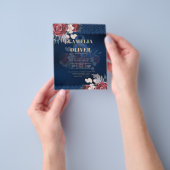 LeahG bordeaux blauwe rozen kant herfst trouwkaart Flyer (Hand)