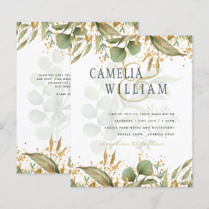LeahG Botanical Greenery Gold Wedding Invite