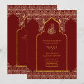 LeahG Bourgondië Goud Islamitische Moslim Trouw Ni Kaart (Voorkant / Achterkant)