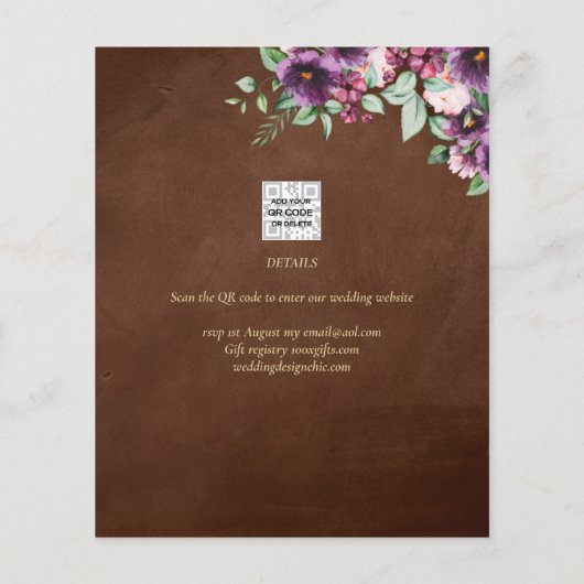 LeahG Brown Berry Plum Paars Wedding Herfst Winter Flyer (Achterkant)