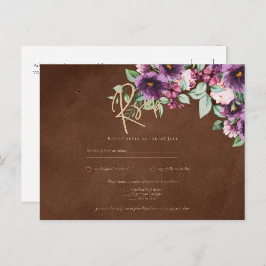 LeahG Brown Bes Berry Paars Bruiloft Herfst Winter Briefkaart (Voorkant / Achterkant)