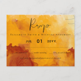 LeahG Budget Bruiloft Aquarel Zonsondergang Herfst Briefkaart