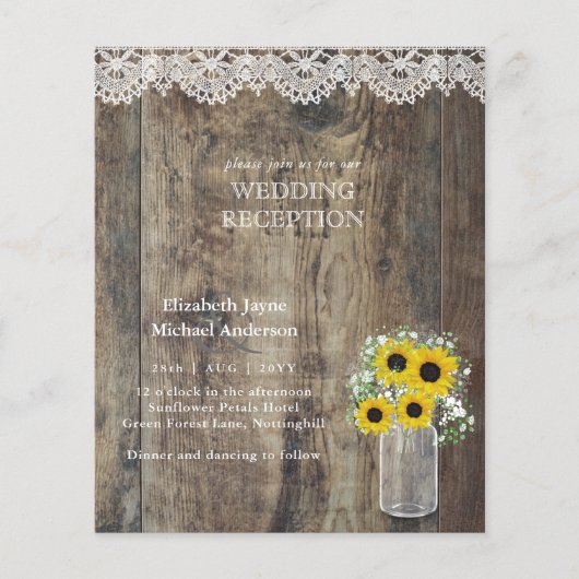 LeahG Budget Bruiloft RECEPTIE Rustieke Zonnebloem (Voorkant)
