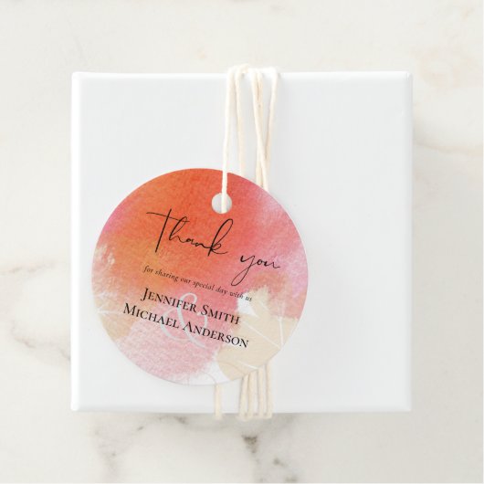 LeahG Budget Bruiloft Rood Oranje Aquarel Bladeren Bedankjes Labels (In situ)