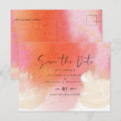 LeahG Budget Bruiloft Rood Oranje Aquarel Bladeren Briefkaart (Voorkant / Achterkant)