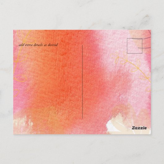 LeahG Budget Bruiloft Rood Oranje Aquarel Bladeren Briefkaart (Achterkant)