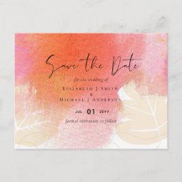 LeahG Budget Bruiloft Rood Oranje Aquarel Bladeren Briefkaart