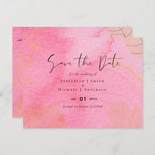 LeahG Budget Bruiloft Roze Perzik Aquarel Abstract Briefkaart (Voorkant / Achterkant)