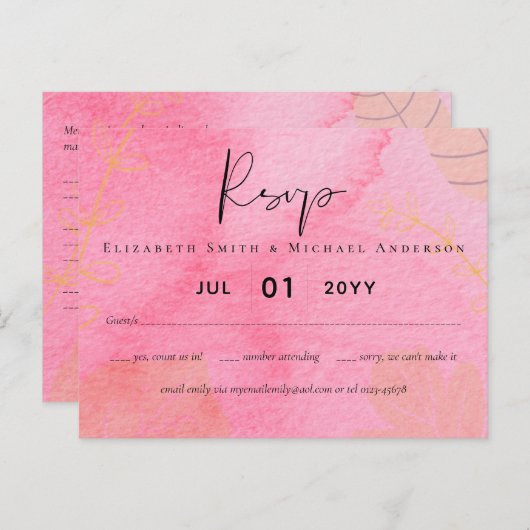 LeahG Budget Bruiloft Roze Perzik Aquarel Abstract Briefkaart (Voorkant / Achterkant)