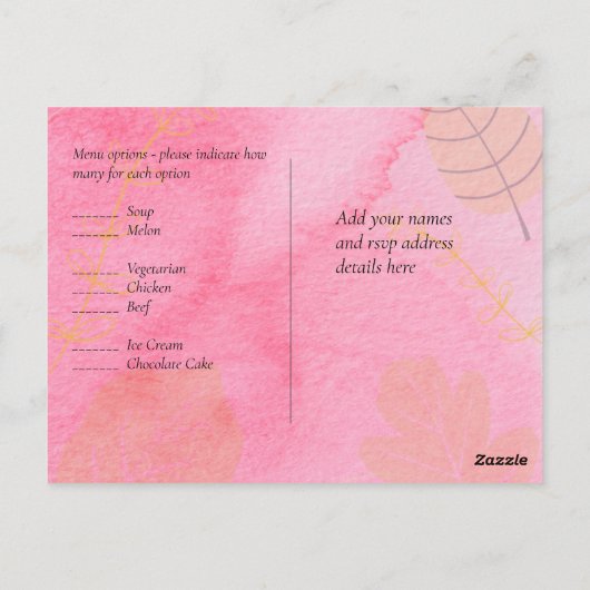 LeahG Budget Bruiloft Roze Perzik Aquarel Abstract Briefkaart (Achterkant)