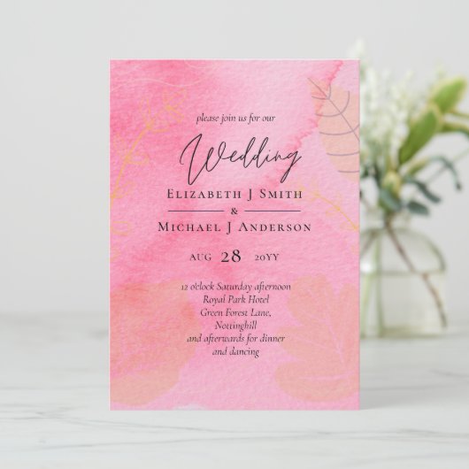 LeahG Budget Bruiloft Roze Perzik Waterverf Abstra (Staand voorkant)